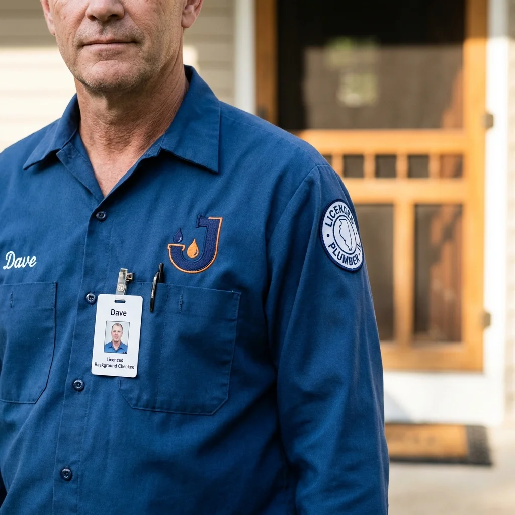 Licensed plumber showing ID badge in Bay Minette, AL