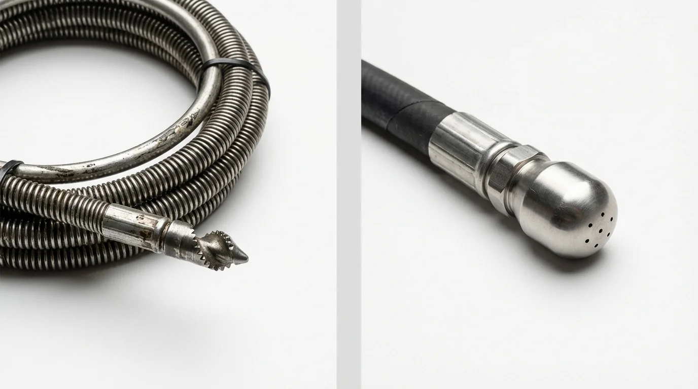 Drain snake cable and hydro jetting nozzle used for drain cleaning in Bay Minette, AL