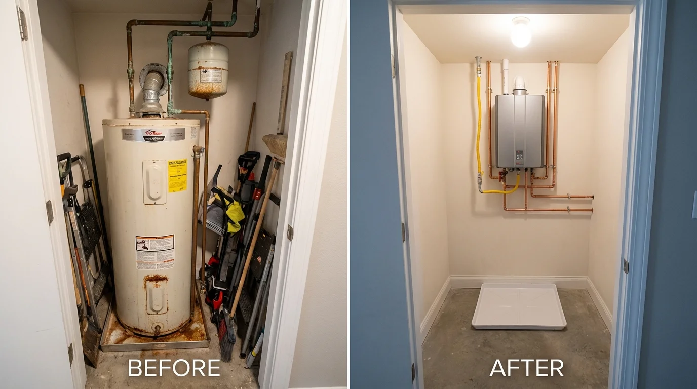 Tank water heater versus wall-mounted tankless unit comparison for Bay Minette, AL homeowners